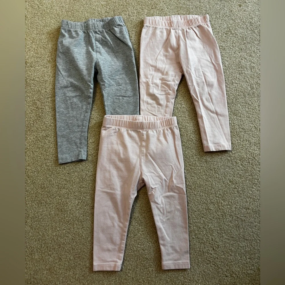 Girls Cotton Leggings - Gray and Pink Size 18-24 Months 12-18 Months